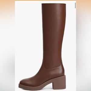 NWOT Brown Knee-High Platform Square Toe Chunky Heel Women's Boots 8.5